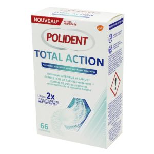 POLIDENT Total Action 66 Comprimés - Nettoyant Quotidien pour Prothèses Dentaires