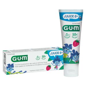 GUM JUNIOR 6+ Dentifrice Fluoré Fraise 50ml - Favorise la Prévention des Caries et Renforce l' Email