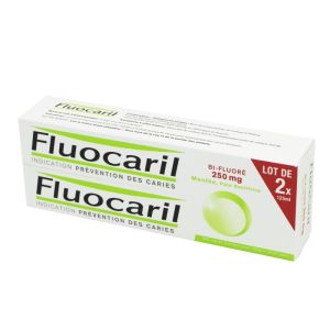 Fluocaril Bifluoré 250 mg Menthe, pâte dentifrice - Lot de 2 tubes 125 ml
