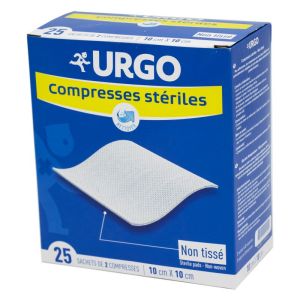 URGO Compresses Stériles Non Tissées 10 x 10 cm Bte/25 - Sachet de 2 Compresses - Bte/25