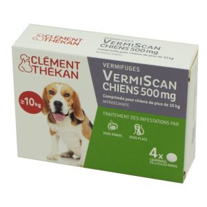 VERMISCAN Chiens 500mg - Vermifuge Chien Plus de 10kg - Vers Ronds, Vers Plats - Bte/4 Comprimés