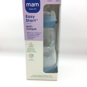 MAM Biberon Easy Start Anti Colique 260ml BLEU - 2 Mois et + Tétine Débit 2 Moyens, 9001616836527