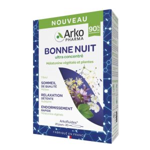 ARKOFLUIDES Bonne Nuit Ampoules 20x 10ml - Ultra Concentré de Mélatonine Végétale et Plantes