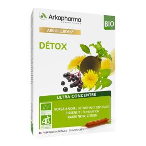 ARKOFLUIDES Détox BIO - Pissenlit, Sureau Noir, Radis Noir - Innovation UltraExtract - Bte/20 Amp de