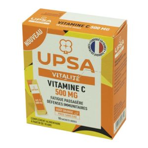 UPSA VITALITE Vitamine C 500mg 10 Sachets Doses - Fatigue Passagère, Défenses Immunitaires