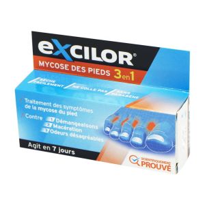 EXCILOR Mycose du Pied 3 en 1 Crème Podologique 15ml - Démangeaisons, Macérations, Odeurs
