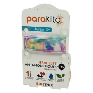 PARAKITO JUNIOR Bracelet TIE AND DIE - Bracelet Anti Moustiques Rechargeable - Enfant + 3 Ans - Bte/1
