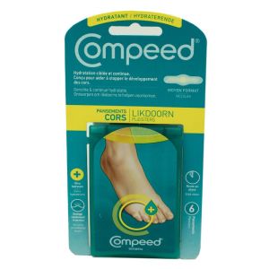 COMPEED 6 Pansements Cors Hydratants Moyen format 1.7 x 5.7 cm - Technologie Hydocolloïde