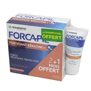 FORCAPIL Fortifiant Kératine+ 180 Gélules - Programme 3 Mois - Cheveux Affaiblis, Ternes