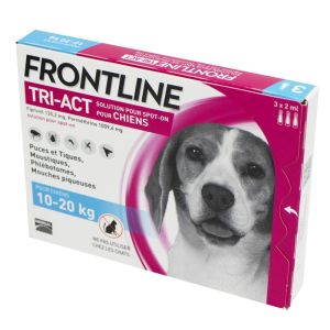 FRONTLINE TRI ACT M - 3 Pipettes - Chiens de 10 à 20 kg - Traitement, Prévention des Infestations