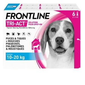 FRONTLINE TRI ACT M - 6 Pipettes - Chiens de 10 à 20 kg - Traitement, Prévention des Infestations
