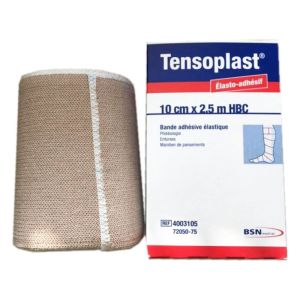 TENSOPLAST 10cm x 2.5m HBC Elasto Adhésive Chair - Bande Adhésive Elastique pour Entorses, Phlé