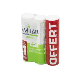 AMILAB Soin des Lèvres l' Original - Lot de 3 Stick/4.7g - Baume Labial 4 en 1