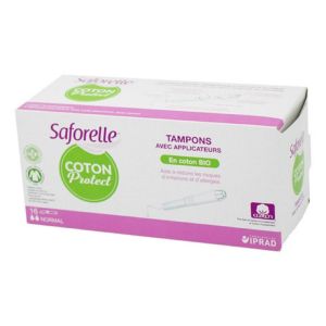 SAFORELLE Coton Protect 16 Tampons NORMAL avec Applicateur en Coton Bio - Hygiène Féminine