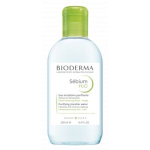 BIODERMA Sébium H2O 250 ml - Solution Eau Micellaire Démaquillante Purifiante sans Rinçage