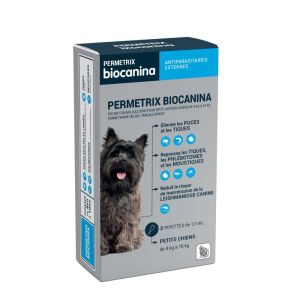 PERMETRIX 500mg/100mg Petits Chiens 4 à 10kg Pipettes 3x 1ml - Solution Spot-on Antiparasitaire Externe