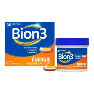 BION 3 VITALITE 30 Comprimés - Libération Prolongée - 3 Souches Microbiotiques, 10 Vitamines, 4 Minéraux