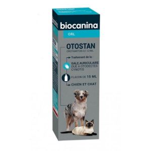 BIOCANINA ORL OTOSTAN - Traitement Acaricide des Gales Auriculaires - Fl/15ml