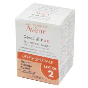 AVENE Xeracalm AD Pain Nettoyant Surgras Lot 2x 100g, Peaux très Sensibles (Eczéma Atopique, Démangeaisons)