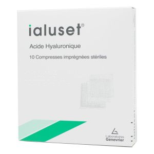 IALUSET Compresse 10 x 10cm - Bte/10 - Stérile, Imprégnée à Base d' Acide Hyaluronique
