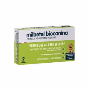 BIOCANINA MILBETEL 2.5mg/25mg Vermifuge Petits Chiens et Chiots de 0.5 à 10 kg - Comprimés Pelliculé