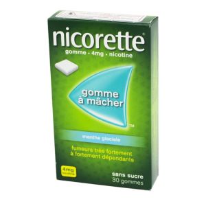 Nicorette 4 mg menthe glaciale, sans sucre - 30 gommes à mâcher