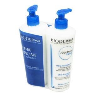 BIODERMA Atoderm Crème Ultra Nourrissante Hydratante 2x 500ml  - Peaux Sensibles Normales à Sèches