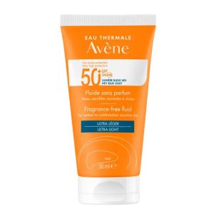 AVENE SOLAIRE Fluide sans Parfum SPF50+ 50ml - Pénétration 3 Secondes, Ultra Léger