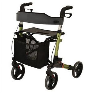 Rollator Pliant 4 Roues ALU STYLE Vert avec Siège, Saccoche, Freins Bloquants, Repose Pied - O2419