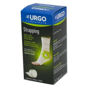 URGO STRAPPING 10 - 10cm x 2.5m Bande Elastique Tissée Adhésive de Contention pour Entorse, Claquage