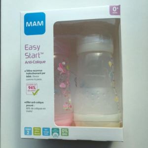 Lot de 2 - MAM Biberon Anti Colique 260ml (1 Blanc + 1 Rose) - Biberon Easy Start en Plastique 0 Mo