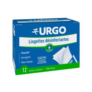 URGO 12 Lingettes Désinfectantes Individuelles - Elimine 99% des Bactéries