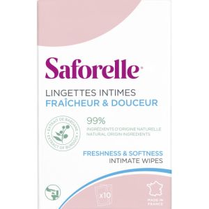 SAFORELLE Lingettes Intimes Fraîcheur et Douceur Bte/10 Sachets - Peaux et Muqueuses Sensibles