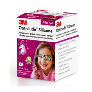 OPTICLUDE SILICONE Midi Filles 50 Pansements 5.3 x 7cm - 5 Designs