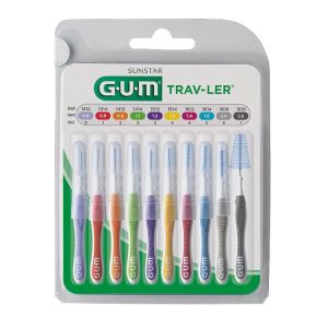 GUM TRAV-LER Kit 10 Brossettes Interdentaires Différentes - Espaces Interdentaires Toutes Tailles