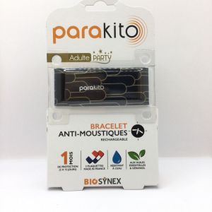 PARAKITO Bracelet ADULTE PARTY  - Bracelet Anti Moustiques Rechargeable Couleur Noir avec motif Doré - Prévention  , 3532678603858