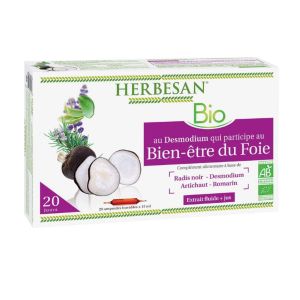 HERBESAN Bio Bien-Etre du Foie 20 Ampoules - Complément Alimentaire Radis Noir, Desmodium, Romarin
