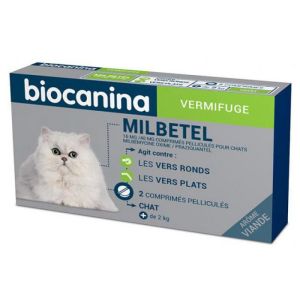 BIOCANINA MILBETEL 16mg/40mg Vermifuge Chats de 2 à 16 kg - Comprimés Pelliculés Arôme Viande - Bte/