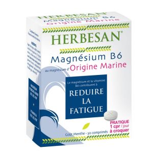 HERBESAN Magnésium Marin Vitamine B6, 30 Comprimés - Complément Alimentaire Réduction de la Fatigue