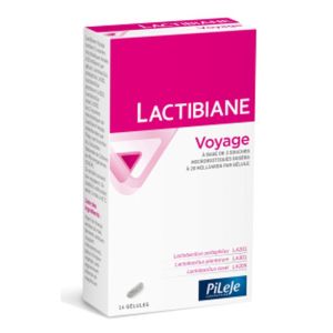 LACTIBIANE Voyage 14 Gélules - 3 Souches Microbiotiques Concentrées Dosées à 20 Milliards