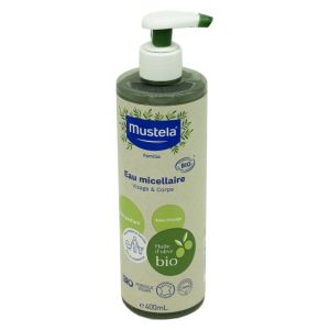 MUSTELA BIO Eau Micellaire 400ml Certifié Bio, sans Rinçage - Huile d' Olive Bio, Aloe Vera Bio