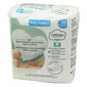 COTTONY BABY PROTECT 20 Protections pour le Change Anti-Irritations - 100% Coton - Peaux Irritées et Fragiles du Nourrisson