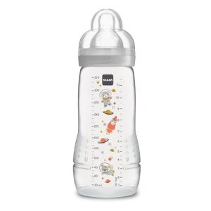 MAM Biberon Easy Active +6 Mois 330ml Transparent Bague Grise - Tétine Débit X