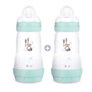 MAM 2 Biberons Easy Start Anti Colique 260ml Aqua - 2 Mois et + - Tétine Débit 2