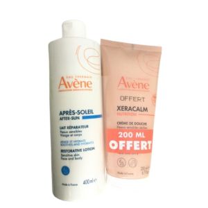 AVÈNE - Après soleil , lait réparateur 400 ml  + crème de douche xeracalm 200 ml offert