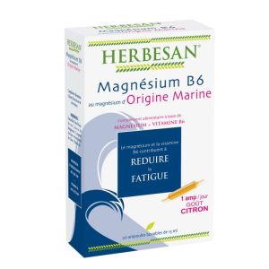 HERBESAN Magnésium Marin Vitamine B6, 20 Ampoules - Complément Alimentaire Réduction de la Fatigue