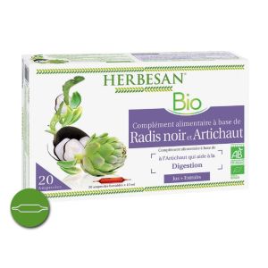 HERBESAN Bio Radis Noir, Artichaut 20 Ampoules - Complément Alimentaire Digestion Dès 12 ans