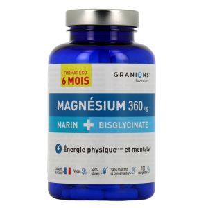 LABORATOIRE GRANIONS - Magnésium 360mg , Marin + Bisglycinate - Format éco 6 mois 180 comprimés