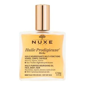 NUXE Huile Prodigieuse Riche 100 ml - Huile Hydratante Peaux très Sèches - Visage, Corps, Cheveux