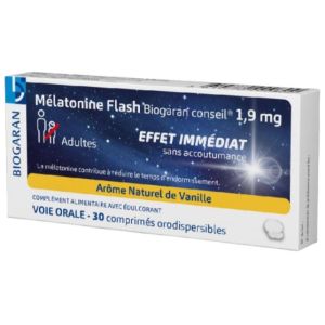 BIOGARAN -Mélatonine flash 1,9mg - 30 comprimés orodispersibles - Vanille